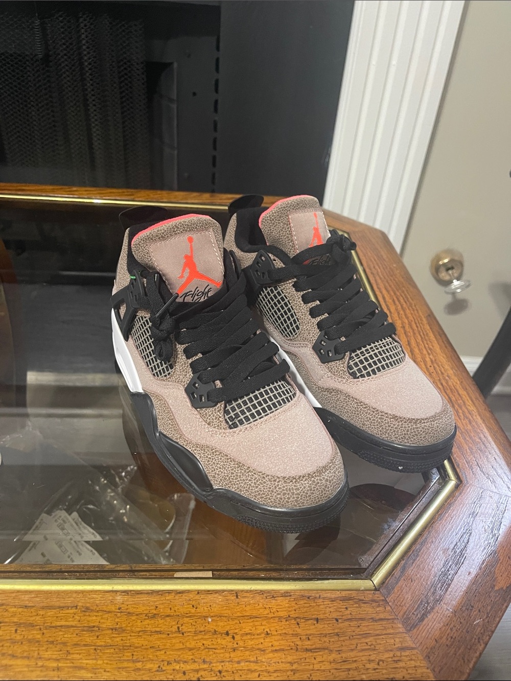 Jordan Sneakers in Taupe with Black and Orange Accents